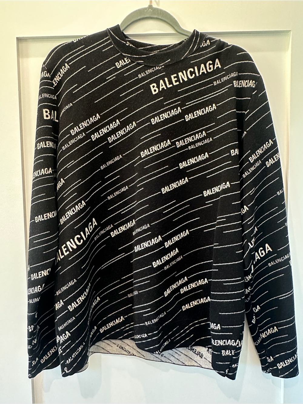 Balenciaga Black Crewneck Sweater with White Logo Print